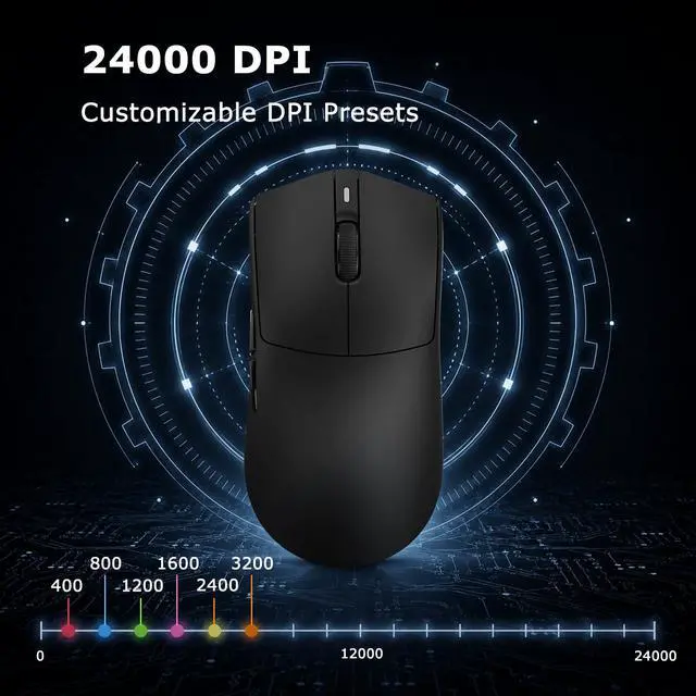 Alt view image 7 of 7 - Wireless Gaming Mouse with RGB Magnetic Charging Dock, Tri-Mode 2.4G/Bluetooth/Wired, 69g, Up to 24000 DPI, 800mAh Battery, 6 Programmable Buttons, On-Board Memory, 80M Clicks, Black