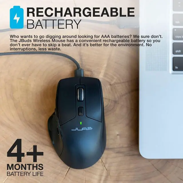 Alt view image 7 of 7 - Wireless Mouse, Bluetooth, USB Dongle, Multi-Device, Silent Click, Full-Size, Black