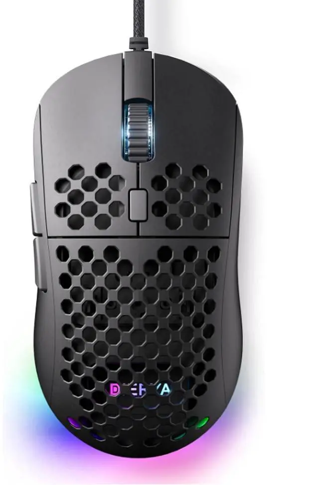 Main image of Wired Gaming Mouse with Honeycomb Shell, 12800DPI Optical Sensor, 6 Programmable Macros, Software Support for Custom Key Config, and RGB Settings for Windows 7/8/10/XP, Vista, Linux-Black