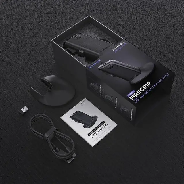 Alt view image 7 of 7 - FireGrip Gun Mouse for Shooter Games Vertical Pistol Grip Design, Vibration Feedback, 2.4G Wireless & Wired, Programmable Buttons for FPS Gaming