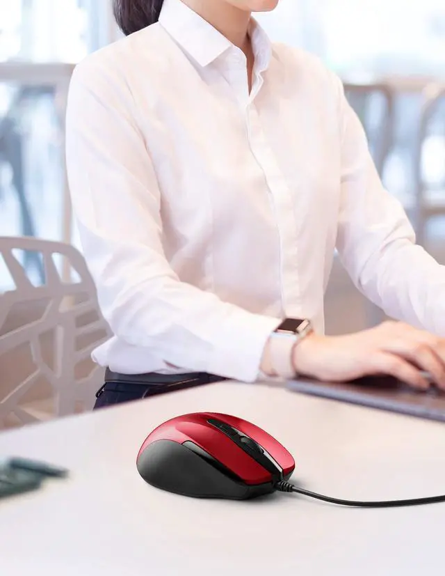 Alt view image 7 of 7 - USB Wired Mouse, 6-Button Corded Computer Mouse with 4 Adjustable DPI, Optical Computer Mice with Ergonomic Design and 5FT Cord for Laptop, Chromebook, PC, Desktop, Mac, Notebook - Dard Red