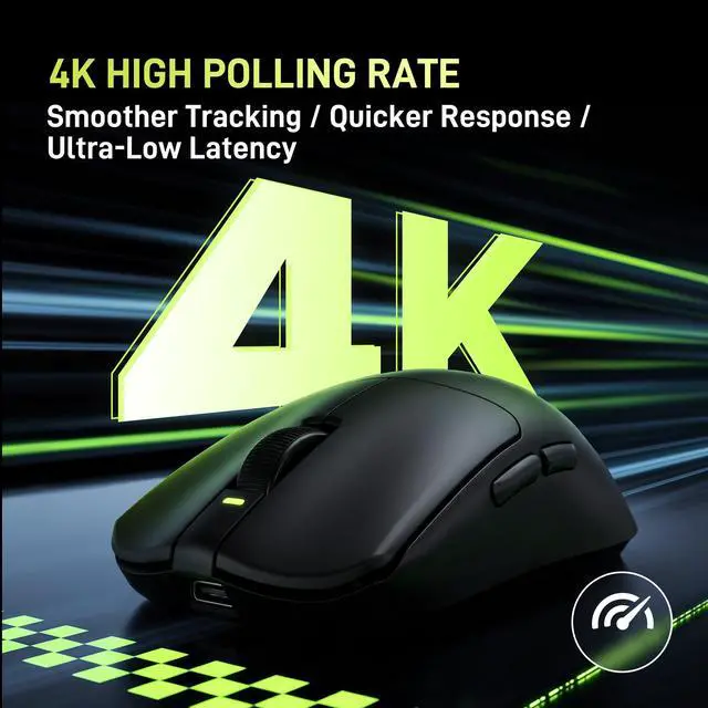 Alt view image 3 of 7 - Wireless Gaming Mouse, 130h Playtime Long Endurance, 55g Lightweight, PAW3395 26K DPI Flagship Sensor, 4000Hz Polling Rate Supported, Low Latency Esports Peripherals, Black