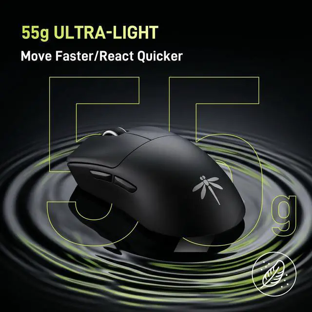Alt view image 4 of 7 - Wireless Gaming Mouse, 130h Playtime Long Endurance, 55g Lightweight, PAW3395 26K DPI Flagship Sensor, 4000Hz Polling Rate Supported, Low Latency Esports Peripherals, Black
