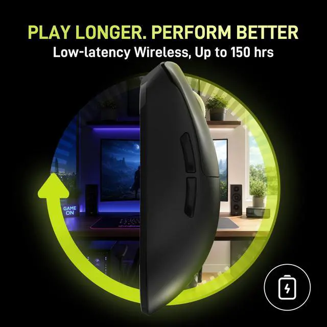 Alt view image 5 of 7 - Wireless Gaming Mouse, 130h Playtime Long Endurance, 55g Lightweight, PAW3395 26K DPI Flagship Sensor, 4000Hz Polling Rate Supported, Low Latency Esports Peripherals, Black