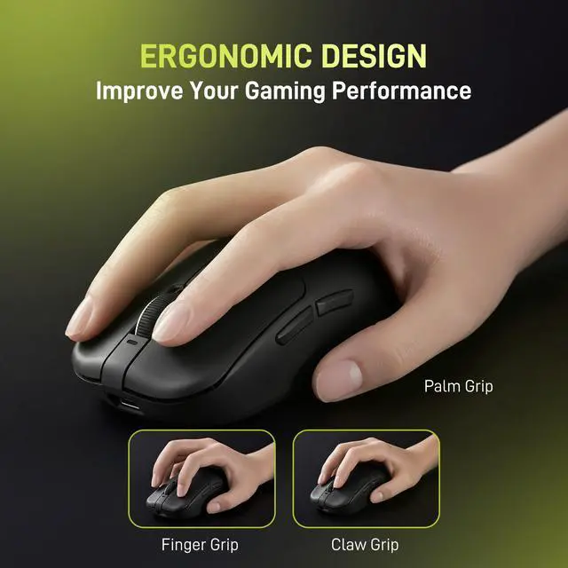 Alt view image 7 of 7 - Wireless Gaming Mouse, 130h Playtime Long Endurance, 55g Lightweight, PAW3395 26K DPI Flagship Sensor, 4000Hz Polling Rate Supported, Low Latency Esports Peripherals, Black