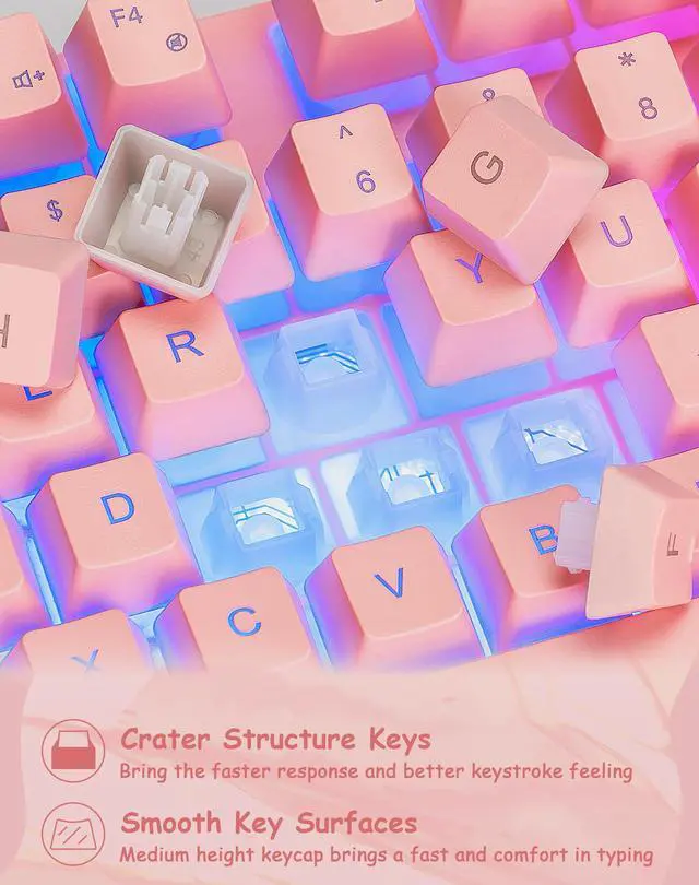 Alt view image 6 of 7 - Pink Gaming Keyboard and Mouse Combo with LED, 104 Keys Wired Light Up Pink Keyboard and Cute Mouse Set for PC Laptop Computer PS4 PS5 Xbox, 19 Keys Anti-ghosting, Multimedia Keys, Number Pad