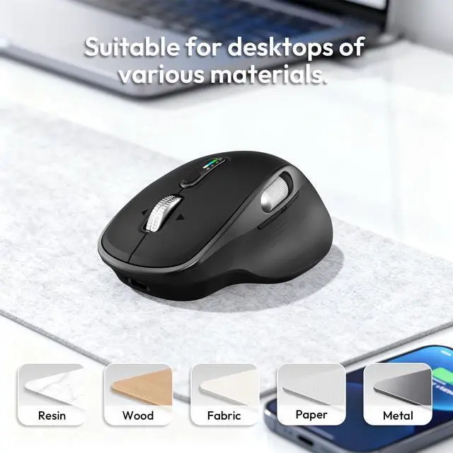 Alt view image 5 of 7 - Wireless Bluetooth Mouse Multi-Device Rechargeable Ergonomic Optical Mouse with 5 Adjustable DPI Bluetooth Computer Mouse for Laptop, Medium to Large Sized Hands,8 Programmable Buttons-Black