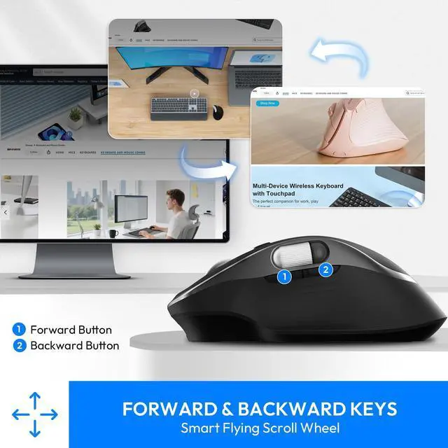 Alt view image 7 of 7 - Wireless Bluetooth Mouse Multi-Device Rechargeable Ergonomic Optical Mouse with 5 Adjustable DPI Bluetooth Computer Mouse for Laptop, Medium to Large Sized Hands,8 Programmable Buttons-Black