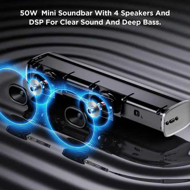 Alt view image 3 of 7 - Sound Bar,50W TV Speaker with ARC/Optical/AUX/Bluetooth 5.3, Clear Dialogue & Deep Bass, Home Theater Audio System
