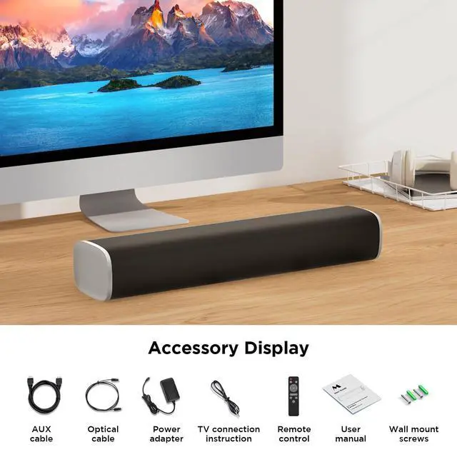 Alt view image 6 of 7 - Sound Bar,50W TV Speaker with ARC/Optical/AUX/Bluetooth 5.3, Clear Dialogue & Deep Bass, Home Theater Audio System