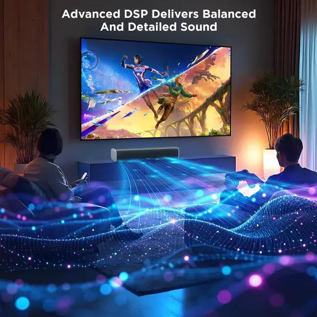 Alt view image 7 of 7 - Sound Bar,50W TV Speaker with ARC/Optical/AUX/Bluetooth 5.3, Clear Dialogue & Deep Bass, Home Theater Audio System