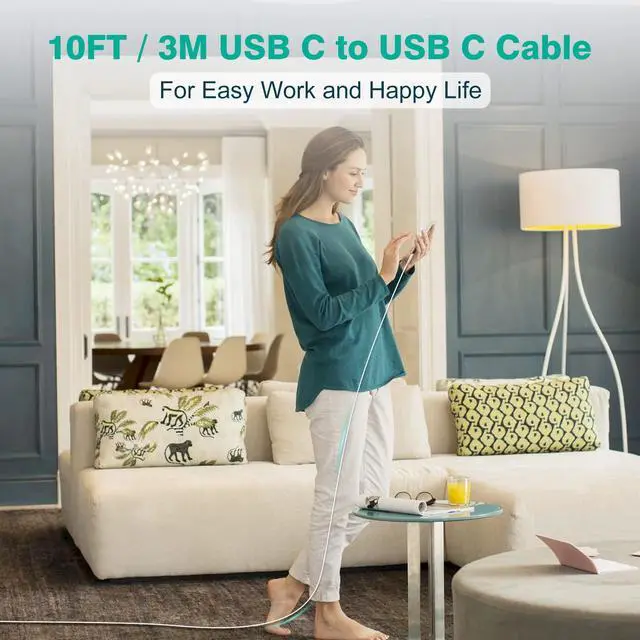 Alt view image 7 of 7 - 10ft USB C to USB C Cable for iPad Pro 13/12.9/11 inch, Air 5/4, Mini 6, MacBook Air/Pro Charger, iPhone 17/16/15 Pro Max, Pixel, USBC Type C Fast Charging Cord