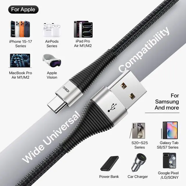 Alt view image 6 of 7 - USB A to USB C Cable 6FT, 3Pack Type C Charger Cord Fast Charging, Durable USB to USB C Cable, Type C Cable Braided USBC Cord for iPhone 17/16/15/Pro Max, Samsung Galaxy S26,CarPlay Charging Cable