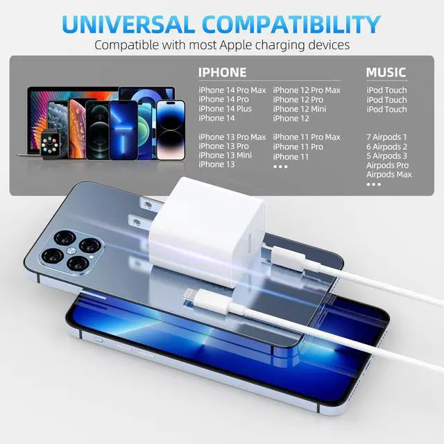 Alt view image 3 of 7 - Apple MFi CertifiediPhone Charger Fast Charging,3Pack Apple Charger Adapter Super Fast Charger iPhone 6FT USB C to Lightning Cable Cord for iPhone 14 Pro Max/14 Plus/13 MiNi/13/12/11/10/X/SE/AirPods