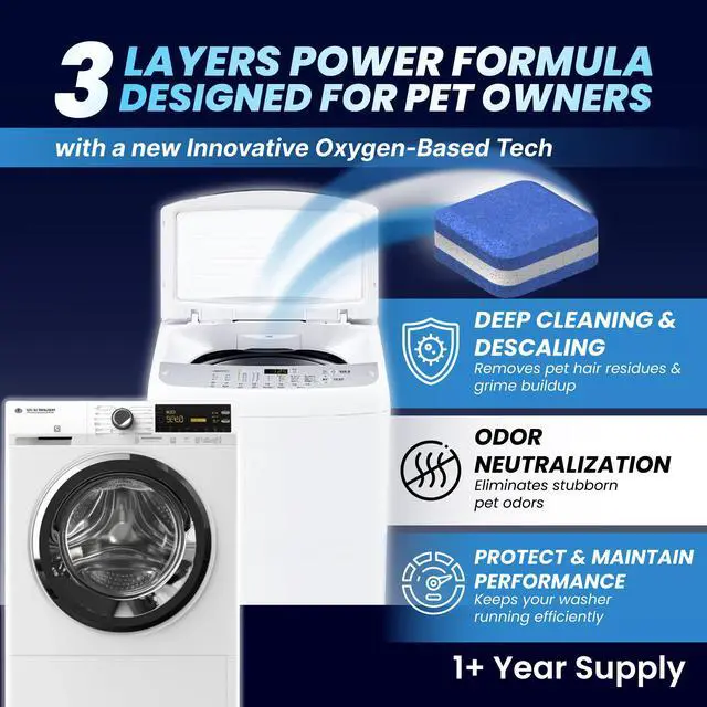 Alt view image 4 of 7 - Washing Machine Cleaner Pro Tablets for Pet Owners - 28 Pack, Front & Top Load Washer Deep Cleaning, Septic Tank Safe, HE Support, Remove Stubborn Pet Hair, Eliminates Smells, Prevents Dander Build-up