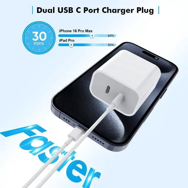 Alt view image 2 of 7 - Charger,Apple Charger Fast Charging,2Pack Dual Port Power Delivery Apple Charging Block,6FT USB C to C iPhone 17 Charge Cable,USB C Charge for iPhone 17/17 Air/16/15 Pro/iPad Pro/Air/Mini