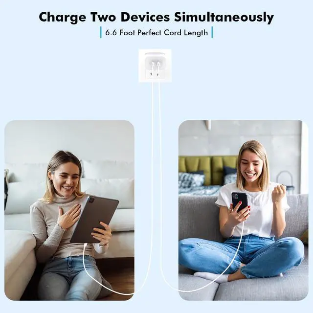 Alt view image 7 of 7 - Charger,Apple Charger Fast Charging,2Pack Dual Port Power Delivery Apple Charging Block,6FT USB C to C iPhone 17 Charge Cable,USB C Charge for iPhone 17/17 Air/16/15 Pro/iPad Pro/Air/Mini