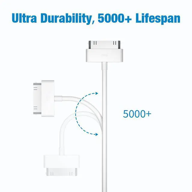 Alt view image 5 of 7 - Certified 30 Pin USB Charging Cable, 4.0ft USB Sync Charging Cord iPhone Compatible for 4 4s 3G 3GS iPad 1 2 3 iPod Touch Nano White (1 PCS)