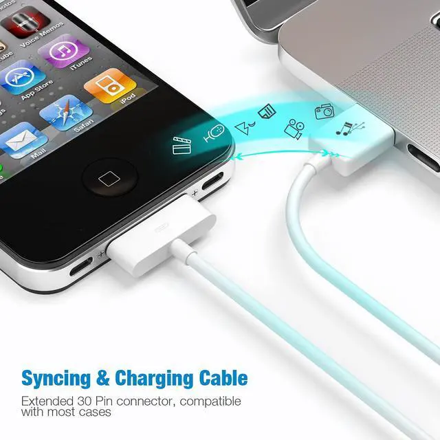 Alt view image 4 of 7 - Certified 30 Pin USB Charging Cable, 4.0ft USB Sync Charging Cord iPhone Compatible for 4 4s 3G 3GS iPad 1 2 3 iPod Touch Nano White (1 PCS)