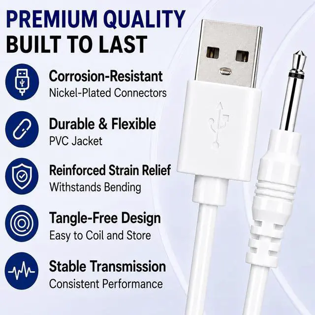 Alt view image 4 of 5 - (2 Pack) Massager Charger Fast Charging USB Cable | 2.5mm DC Charger Cord