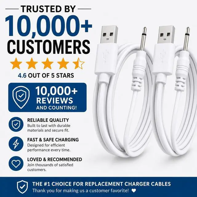 Alt view image 5 of 5 - (2 Pack) Massager Charger Fast Charging USB Cable | 2.5mm DC Charger Cord