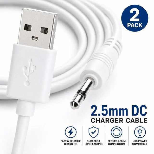Alt view image 2 of 5 - (2 Pack) Massager Charger Fast Charging USB Cable | 2.5mm DC Charger Cord