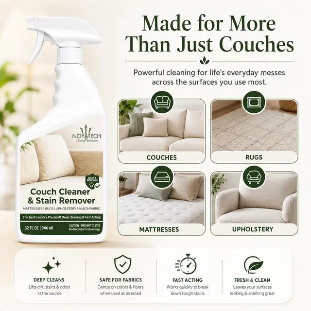 Alt view image 5 of 7 - Couch Cleaner and Stain Remover Spray - Professional Strength Non-Toxic Multi-Surface Fabric and Upholstery Cleaner for Couches, Sofas, Sectionals, Microfiber & Car Interiors, 32 oz