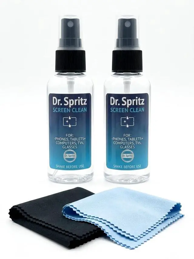 Main image of Dr. Spritz Screen Cleaner Spray (2 Pack) - Streak-Free Cleaning Kit for Laptop, MacBook, iPhone, Smart TV & Computer Monitor - Plant-Based & Alcohol-Free - Includes 2 Microfiber Cloths & Detail Tools