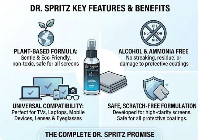 Alt view image 2 of 6 - Dr. Spritz Screen Cleaner Spray (2 Pack) - Streak-Free Cleaning Kit for Laptop, MacBook, iPhone, Smart TV & Computer Monitor - Plant-Based & Alcohol-Free - Includes 2 Microfiber Cloths & Detail Tools