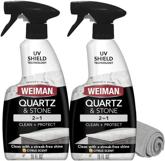 Main image of Quartz Countertop Cleaner and Polish (2 Pack w/Micro Towel) Clean and Shine Your Quartz Countertops Islands and Stone Surfaces with Ultra Violet Protection