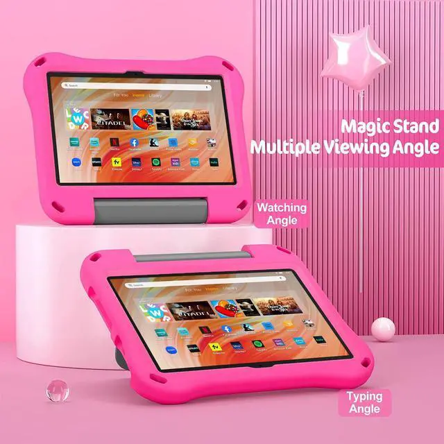Alt view image 2 of 6 - Fire HD 10 Tablet Case,Fire HD 10 Case for Kids(13th/11th Gen, 2023/2021 Release),Light Weight Shock Proof Convertible Handle Stand Kids Case for Kindle Fire HD 10/Plus/Kids/Pro Tablet,Pink