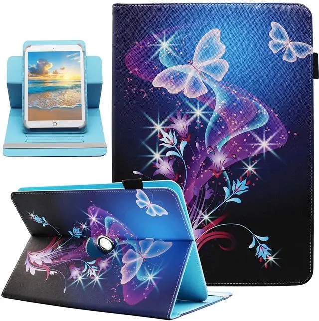 Main image of Universal 10 10.1 Inch Android Tablet Case, 360 Degree Rotating Multi-Angle Viewing Stand Universal Case Cover for 10 10.1 and All 9.5-10.5 Inch Tablet, Shiny Butterfly