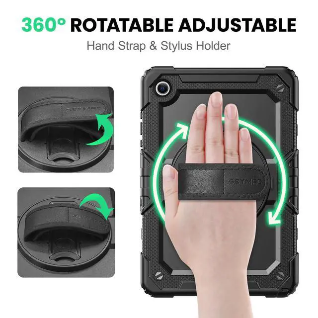 Alt view image 3 of 7 - Case for Samsung Galaxy Tab A11+ Plus / A9+ Plus 11" 2026/2024, Heavy Duty Shockproof Protective Case with Screen Protector, Rotating Stand and Hand/Shoulder Strap, Black