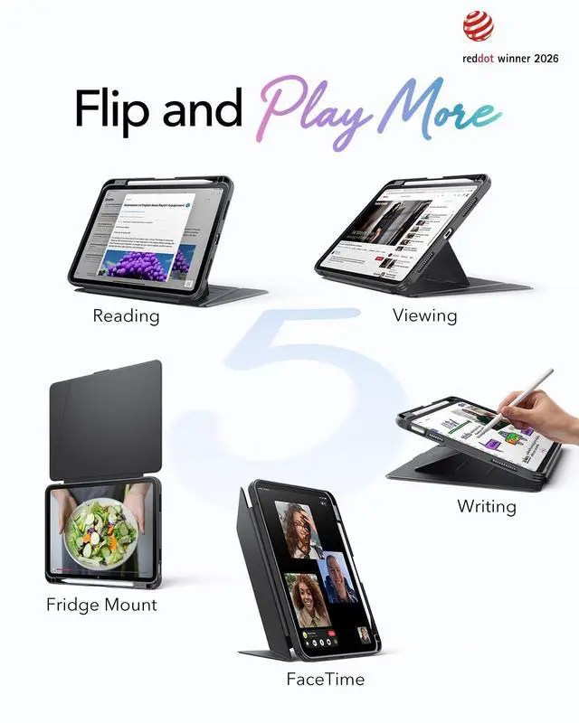Alt view image 3 of 7 - for iPad A16 Case, iPad 11th/10th Generation Case (2025/2022) 11 Inch/10.9 Inch, Vertical Stand Cover with Pencil Holder, Ultra-Stable Magnetic Cover, Multi Stand Angles, Flip Series, Black