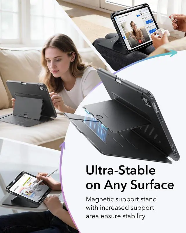 Alt view image 5 of 7 - for iPad A16 Case, iPad 11th/10th Generation Case (2025/2022) 11 Inch/10.9 Inch, Vertical Stand Cover with Pencil Holder, Ultra-Stable Magnetic Cover, Multi Stand Angles, Flip Series, Black