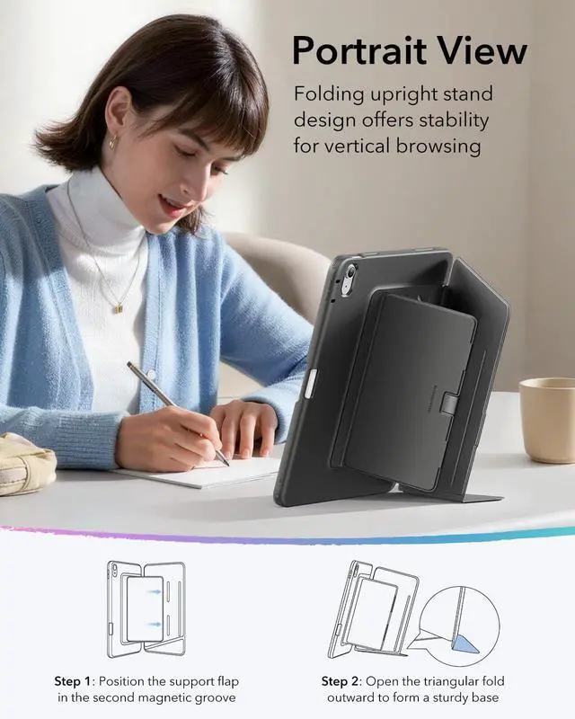 Alt view image 6 of 7 - for iPad A16 Case, iPad 11th/10th Generation Case (2025/2022) 11 Inch/10.9 Inch, Vertical Stand Cover with Pencil Holder, Ultra-Stable Magnetic Cover, Multi Stand Angles, Flip Series, Black