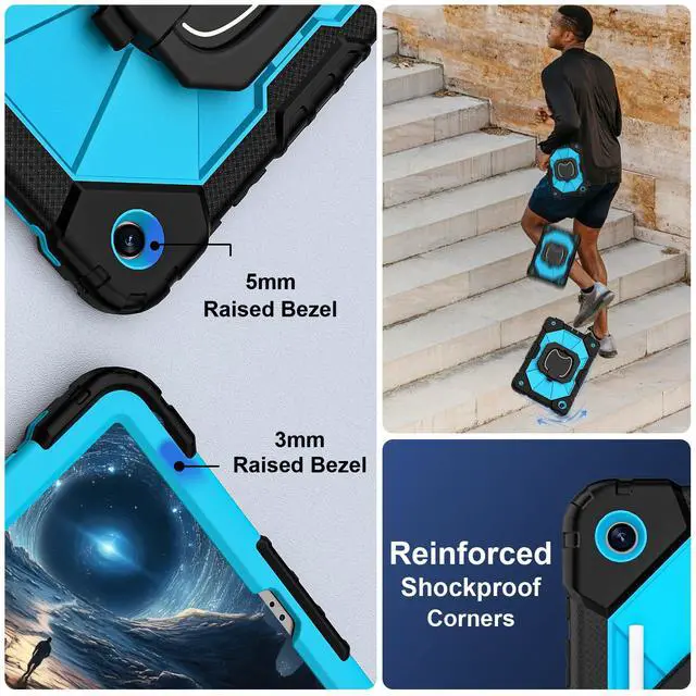 Alt view image 4 of 7 - for Galaxy Tab A11+ Plus / A9+ Case 11 Inch, Rugged Case for Samsung Galaxy A9 Plus/A11+ Tablet with Screen Protector 360 Rotating Stand Shoulder Strap Pen Holder 2025/2023 Model, Black Blue