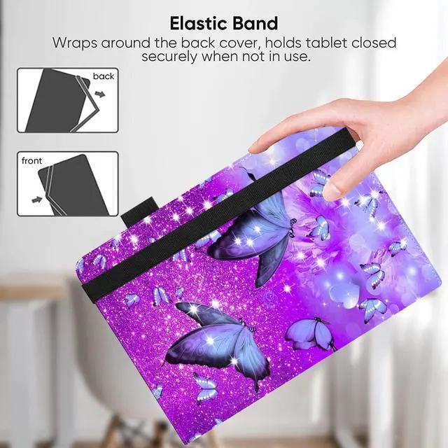 Alt view image 3 of 7 - For Universal 10 10.1 Inch Android Tablet Case,Slim Folding Stand Cover for All 9"-10.5" Touchscreen Tablet Case with Stylus Pen Holder,Butterfly 01