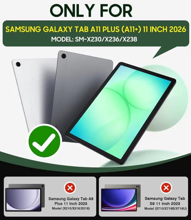 Alt view image 2 of 7 - Case for Samsung Galaxy Tab A11 Plus 11 Inch 2026 (SM-X230/X236/X238), Shockproof Case for Tab A11+ with Screen Protector/Rotating Stand/Pen Holder/Shoulder Strap, Black