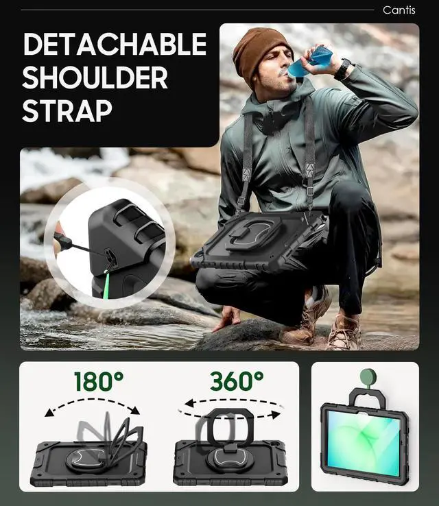 Alt view image 5 of 7 - Case for Samsung Galaxy Tab A11 Plus 11 Inch 2026 (SM-X230/X236/X238), Shockproof Case for Tab A11+ with Screen Protector/Rotating Stand/Pen Holder/Shoulder Strap, Black