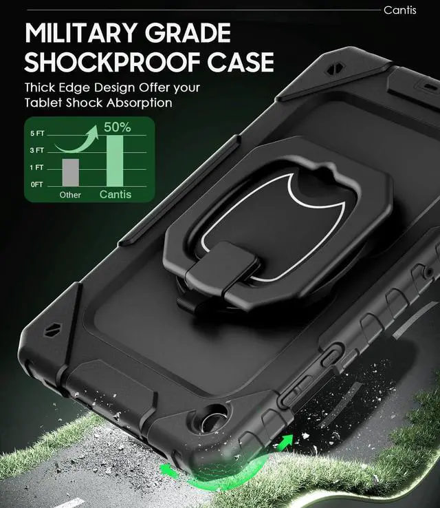 Alt view image 6 of 7 - Case for Samsung Galaxy Tab A11 Plus 11 Inch 2026 (SM-X230/X236/X238), Shockproof Case for Tab A11+ with Screen Protector/Rotating Stand/Pen Holder/Shoulder Strap, Black