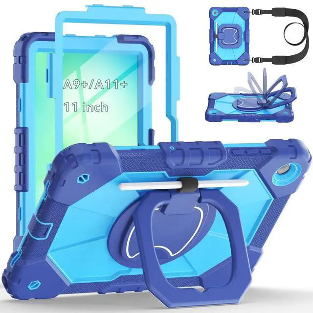 Main image of Case for Samsung Galaxy Tab A11+ /A9+ Plus 11'' 2025/2023, Full-Body Drop Protection Samsung A11+/A9 Plus Tablet Case with Screen Protector Rotating Stand Shoulder Strap Pen Holder, Navy Blue