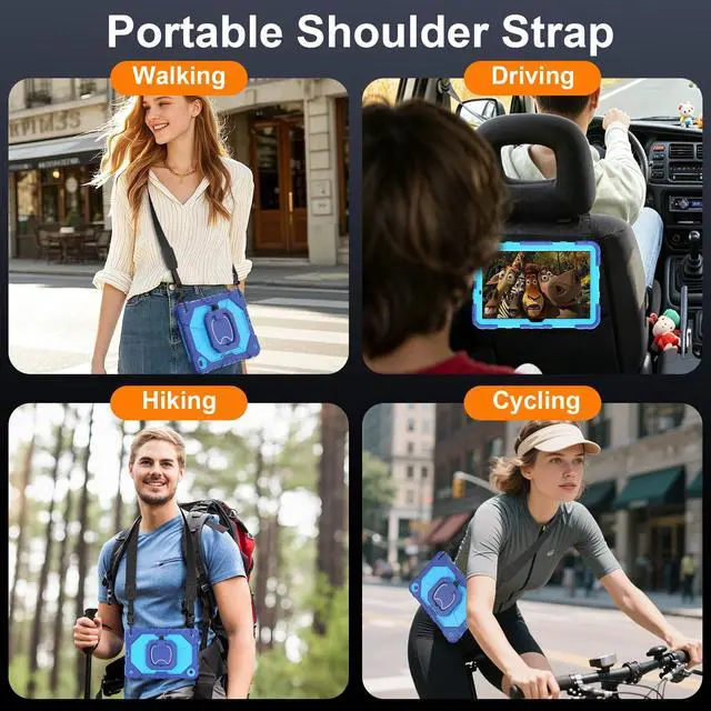 Alt view image 6 of 7 - Case for Samsung Galaxy Tab A11+ /A9+ Plus 11'' 2025/2023, Full-Body Drop Protection Samsung A11+/A9 Plus Tablet Case with Screen Protector Rotating Stand Shoulder Strap Pen Holder, Navy Blue