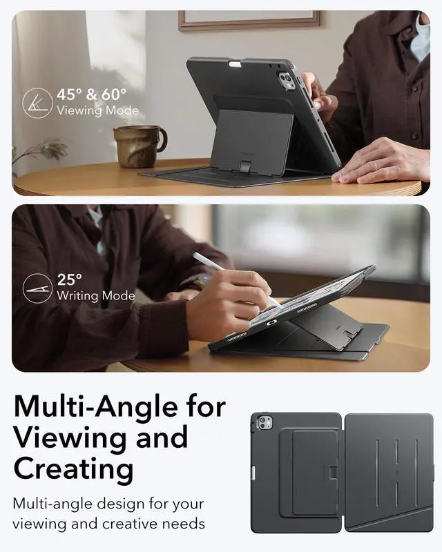 Alt view image 4 of 7 - for iPad Pro 11 Inch Case (M5/M4) 2025/2024, Vertical Stand Cover with Pencil Holder, Ultra-Stable Magnetic Case, Multi Stand Angles, Flip Series, Black