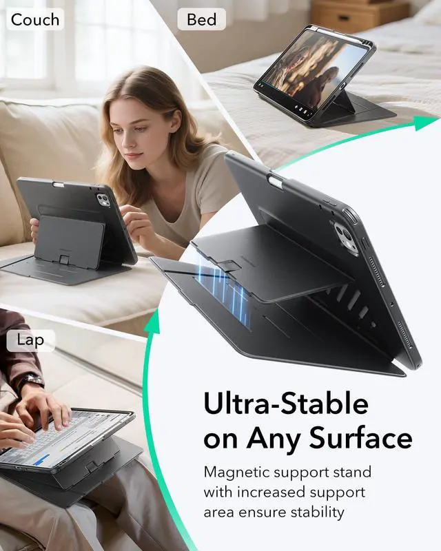 Alt view image 5 of 7 - for iPad Pro 11 Inch Case (M5/M4) 2025/2024, Vertical Stand Cover with Pencil Holder, Ultra-Stable Magnetic Case, Multi Stand Angles, Flip Series, Black