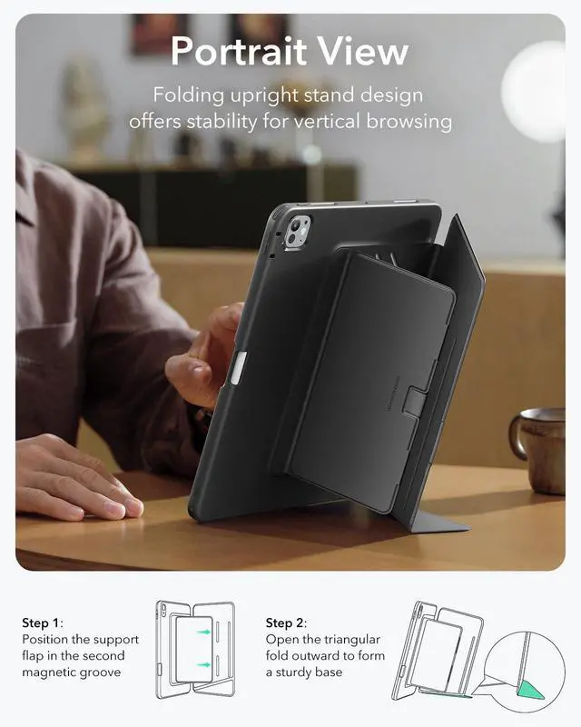 Alt view image 6 of 7 - for iPad Pro 11 Inch Case (M5/M4) 2025/2024, Vertical Stand Cover with Pencil Holder, Ultra-Stable Magnetic Case, Multi Stand Angles, Flip Series, Black