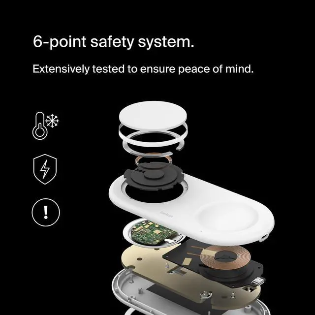 Alt view image 5 of 7 - 2-in-1 Wireless Charging Pad w/ Qi2 15W + Additional USB-C Port - MagSafe-Compatible Charger, Charging Station for iPhone 16 & 15 Series, Samsung Galaxy S25 Series, AirPods, & More - White