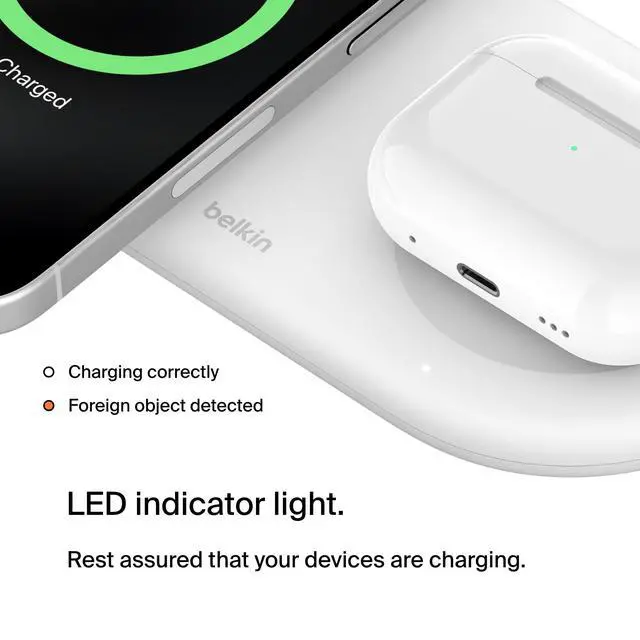 Alt view image 6 of 7 - 2-in-1 Wireless Charging Pad w/ Qi2 15W + Additional USB-C Port - MagSafe-Compatible Charger, Charging Station for iPhone 16 & 15 Series, Samsung Galaxy S25 Series, AirPods, & More - White