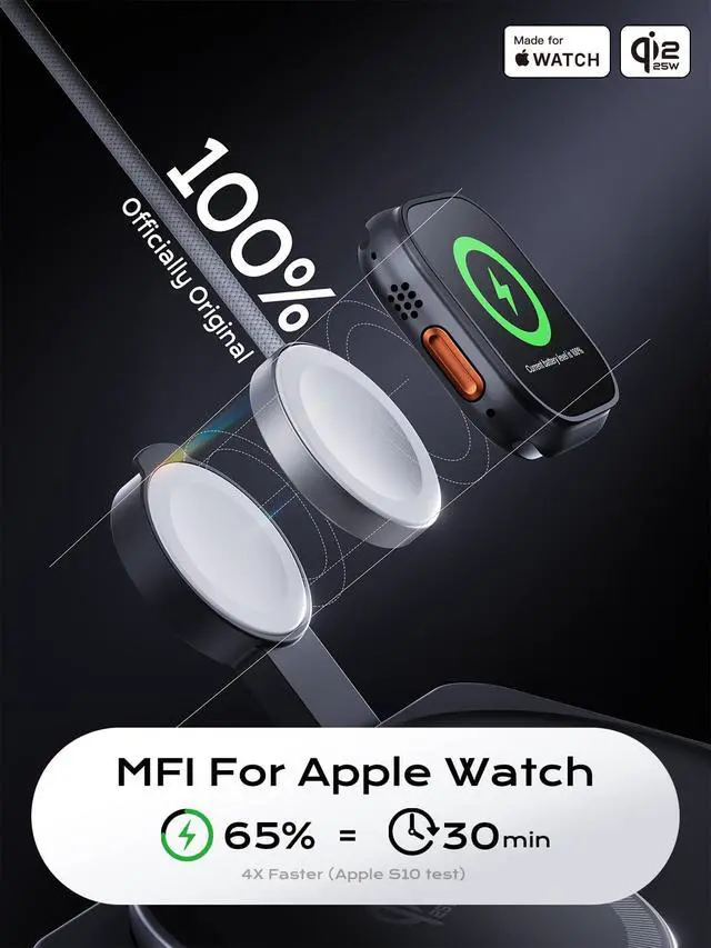Alt view image 3 of 7 - 3 in 1 Qi2 Wireless Charging Station, 25W Magnetic Charger with MFi-Certified Apple Watch Module for iPhone 17/16/15/14/13/12, AirPods, Pixel 10 Pro XL, 45W Adapter