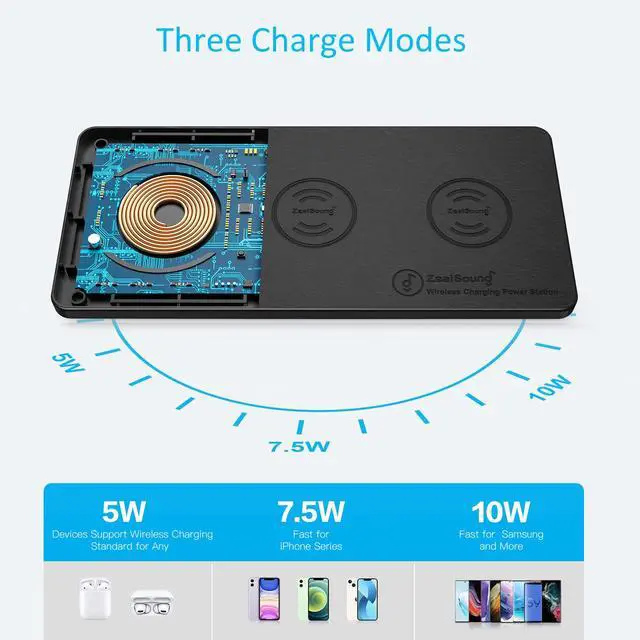 Alt view image 2 of 7 - Wireless Charging Pad, 3 in 1 Charger Mat for iPhone, Samsung Galaxy, Pixel, AirPods & Galaxy Buds, 24W Adapter Included, Ultra Slim, Case Friendly, PU Leather, for Home Office & Travel